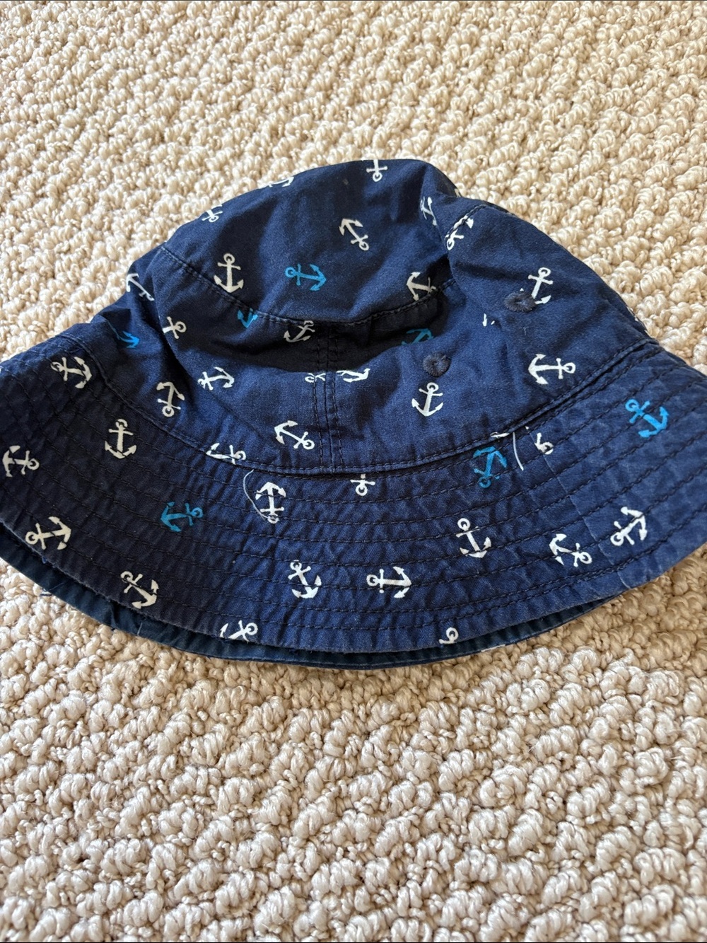 Baby Navy Anchor Bucket Hat with White and Teal Anchors